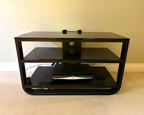 Black glass metal tv stand - black,