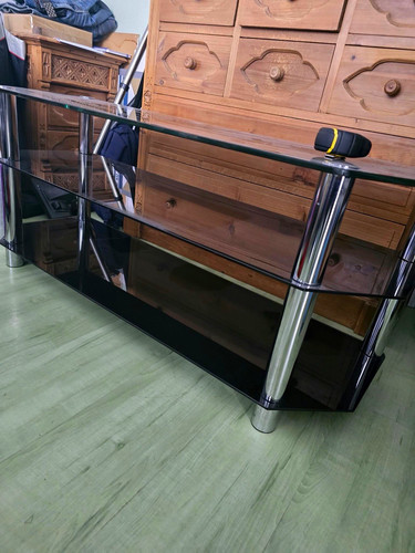 Black glass metal tv stand - metal,