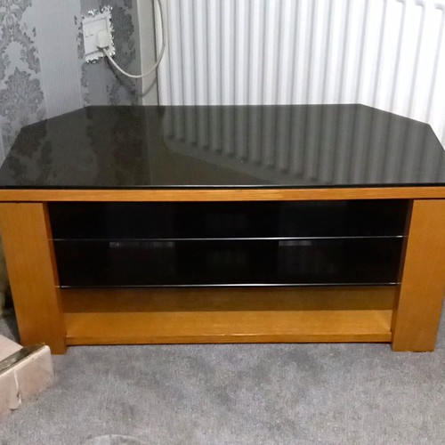 Wood black glass top - &,