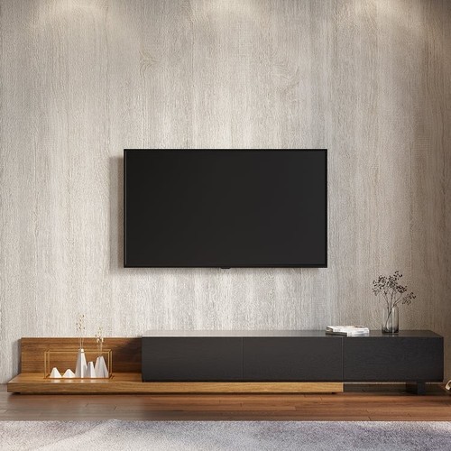 Walnut black extendable tv - &,